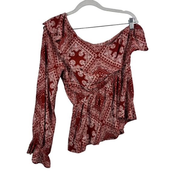 Savanna Jane New Bandana Print One Shoulder Ruffle Peplum Hem Top Large Western - Picture 6 of 12